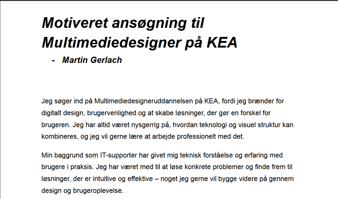 Uddrag af ansøgning